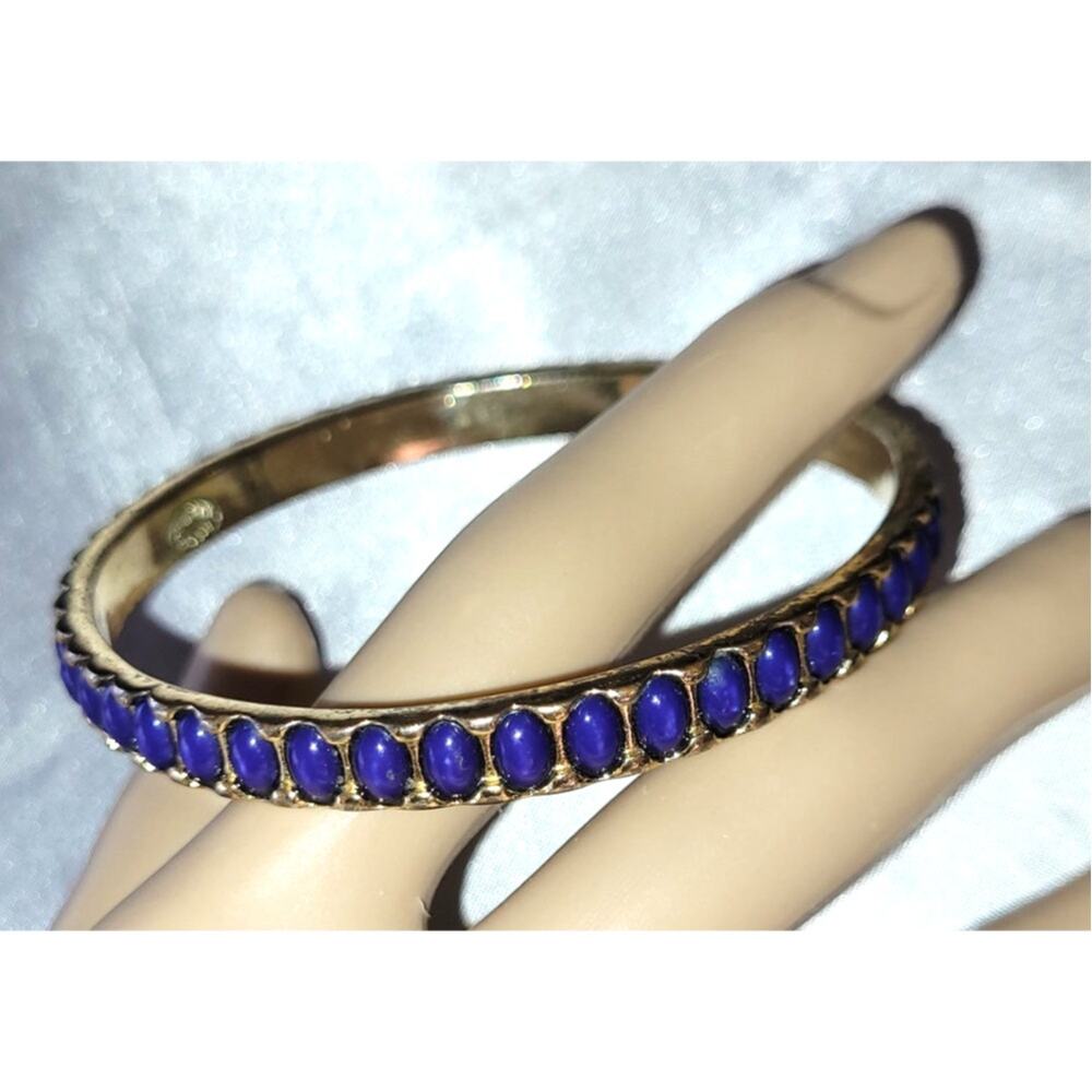 Signed Kenneth Lane KJL Vintage 60s 70s Bangle Bracelet Navy Blue Goldtone